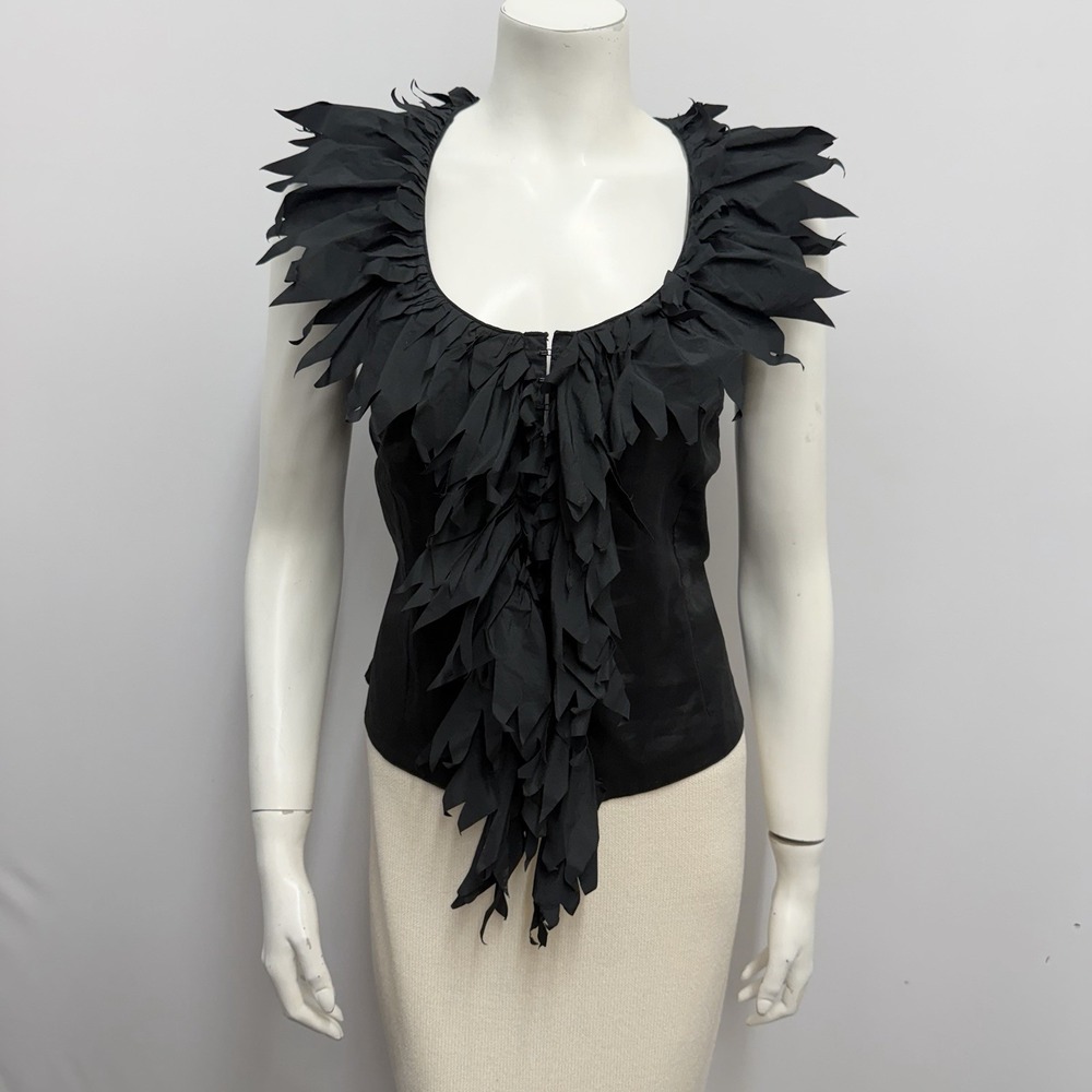 Anne Fontaine Top Corset Lace Up Back Style Black Tattered Oneur SEXY Size 2